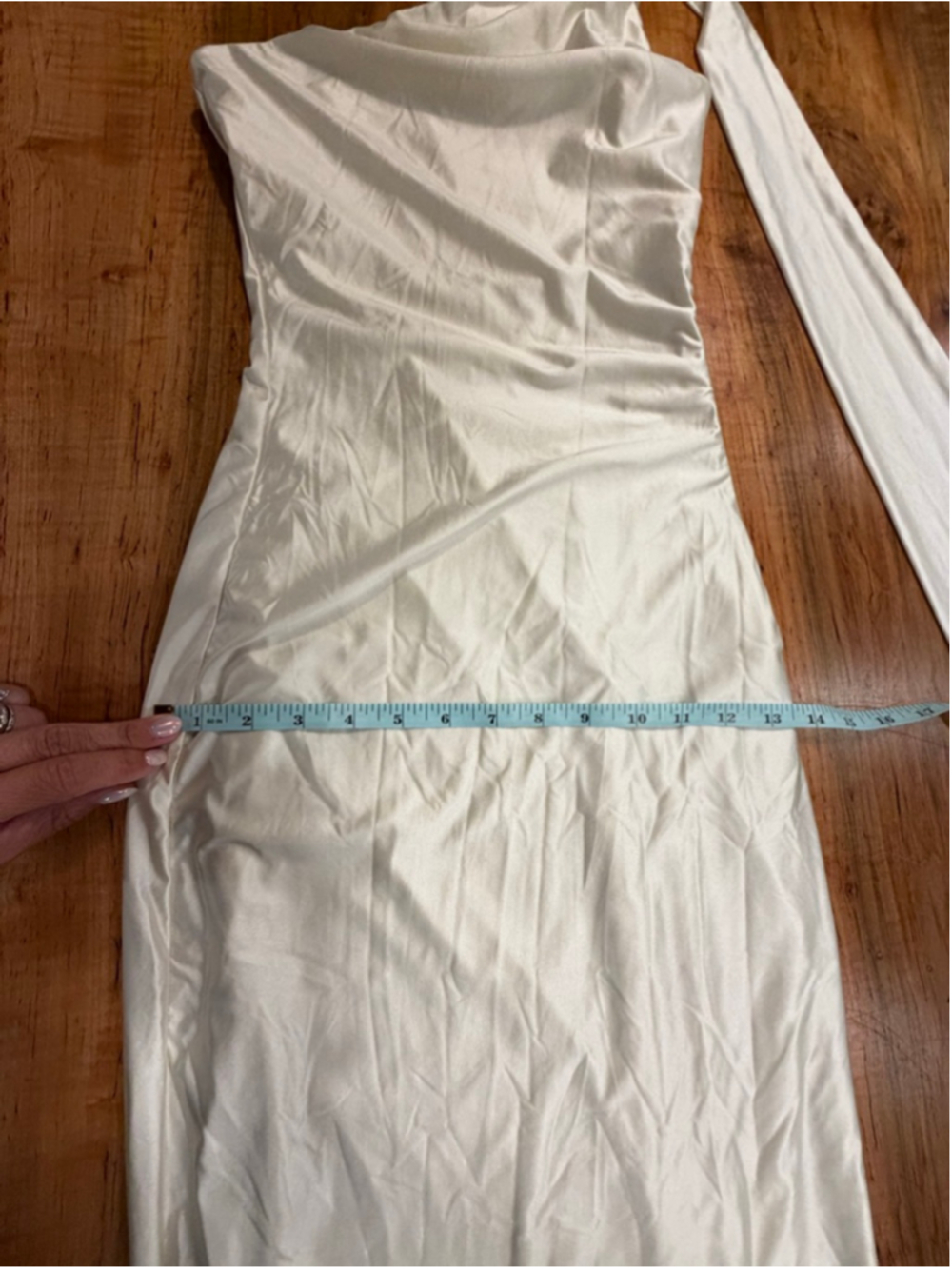 Oh Polly Maxi Dress US 0 Cream One Shoulder Asymmetrical Cape Sophisticated Glam - Picture 10 of 12